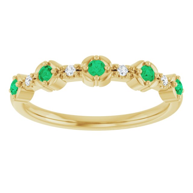 14K Yellow Natural Emerald & .03 CTW Natural Diamond Stackable Ring